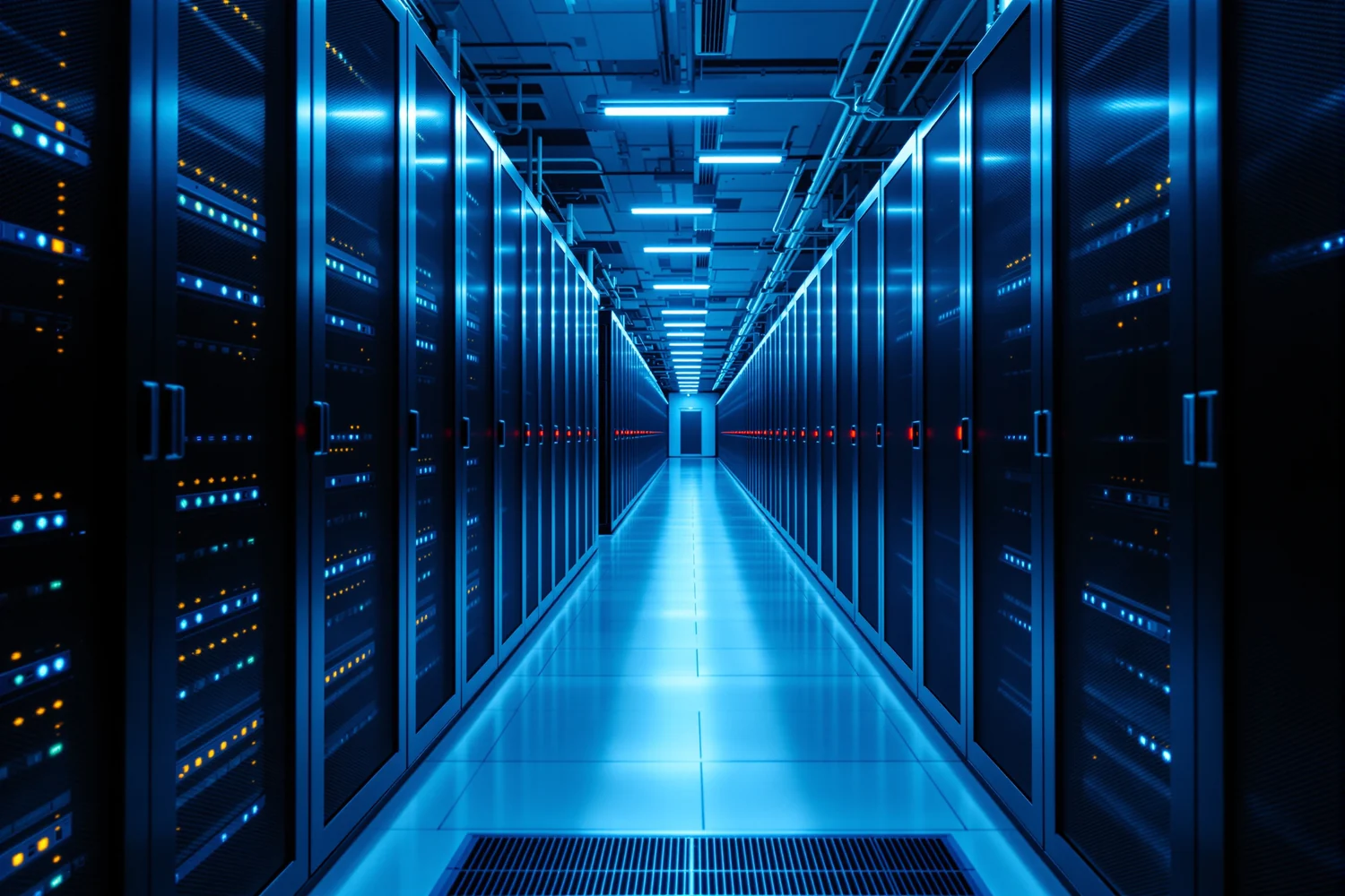 Pasillo de racks en un centro de datos
