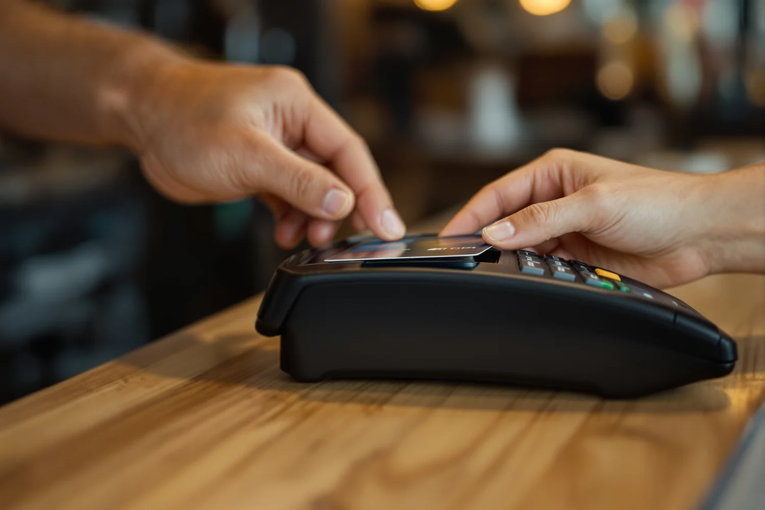 Pago sin contacto sobre una terminal en un mostrador