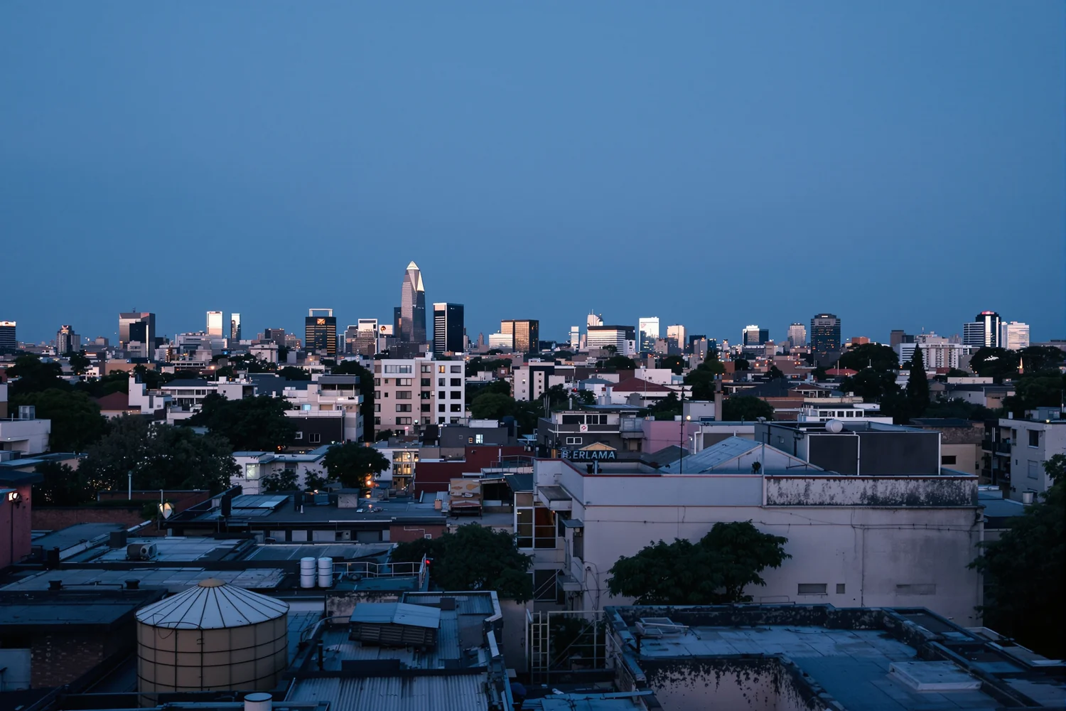 Vista de los techos de Buenos Aires al anochecer